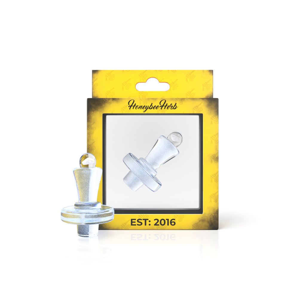 Honeybee Herb Opal Starlight Control Tower Cap in Ghost variant, perfect for dab rigs, front view on packaging