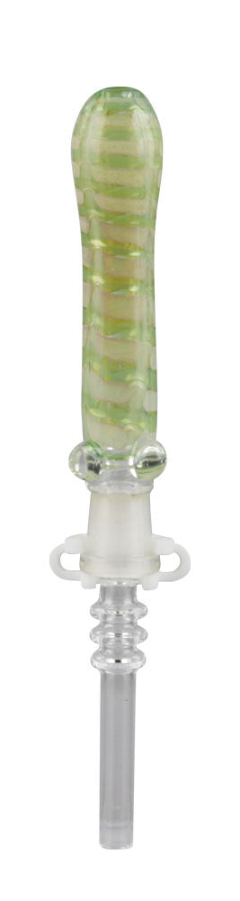 Borosilicate Glass Dab Straw with Quartz Tip, 6.5", Assorted Green Stripes, Front View