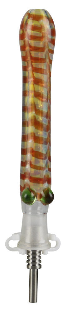 6" Borosilicate Glass Dab Straw with Durable Titanium Tip, Striped Design - Front View