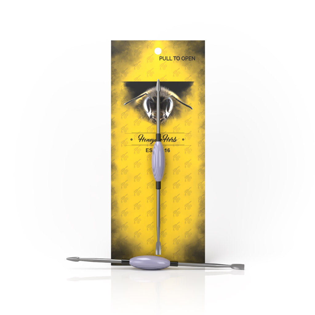 Honeybee Herb Purple Oval Dab Tool with Sleek Design - Front View on Yellow Background