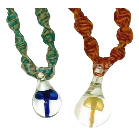 Glass Mushroom Teardrop Pendants with Twisted Hemp Necklaces in Blue and Orange