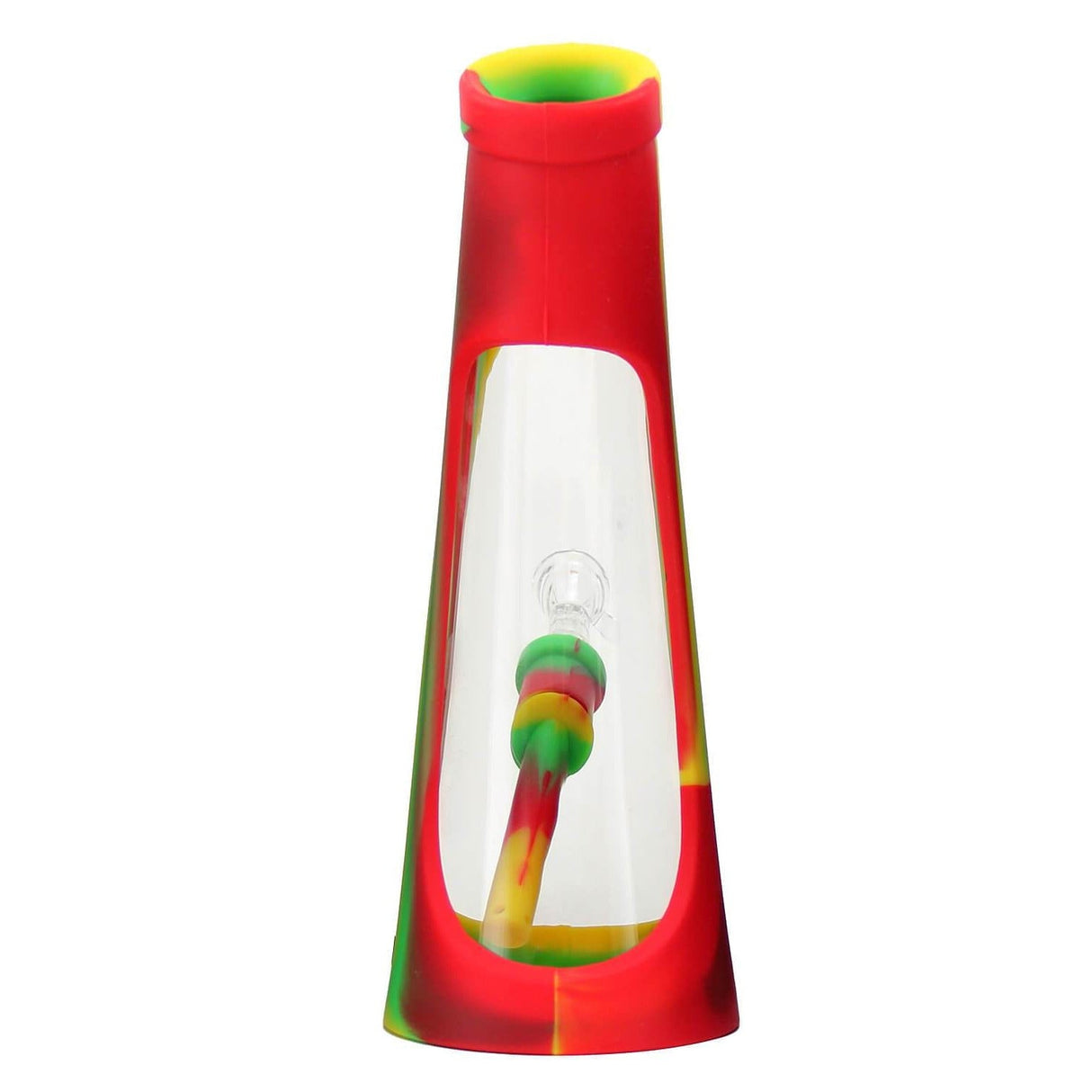 PILOT DIARY Silicone and Glass Horn Bong in Rasta Colors - Front View