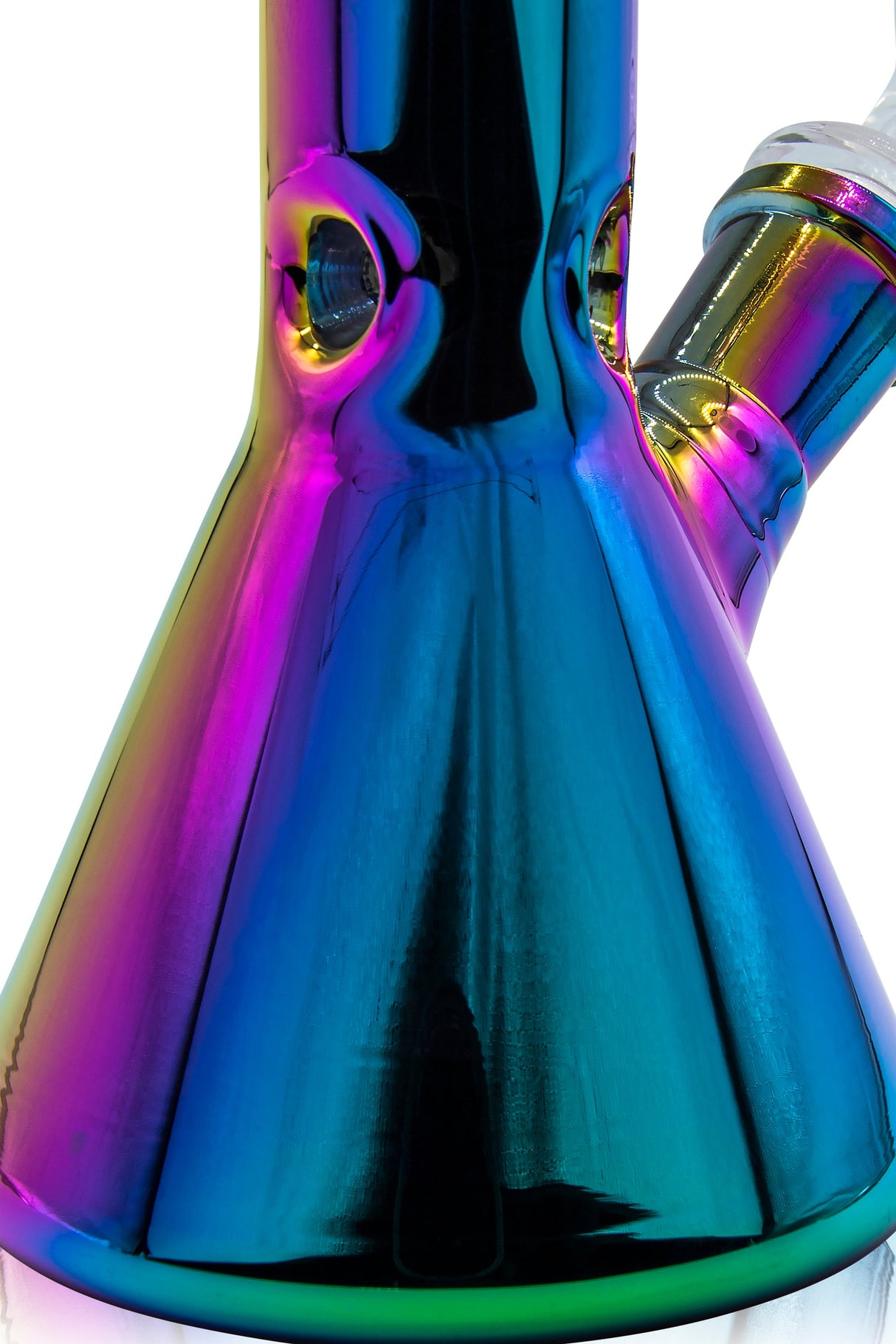 Glassic 8'' Beaker Bong in Iridescent Rainbow and Purple, Close-up Side View