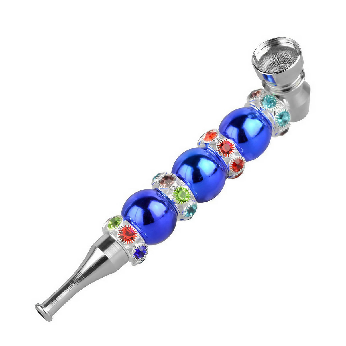 Glitzy Jeweled Metal Pipe in Assorted Colors, Portable 5" Spoon Design for Dry Herbs, Angled Side View