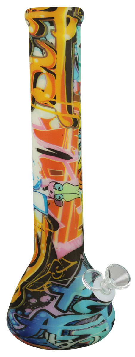 13" Glow in the Dark Psychedelic Silicone Bong, Front View with 45 Degree Joint