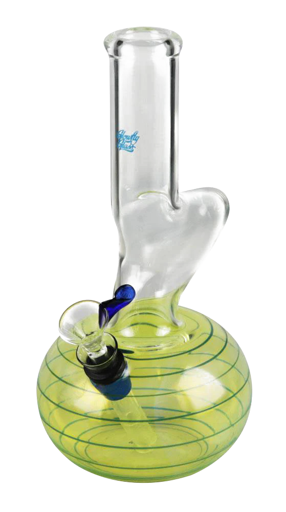 Glowfly Glass Retro Warp Neck Bong with Grommet Joint, 8.5" Tall, Bubble Design, Front View