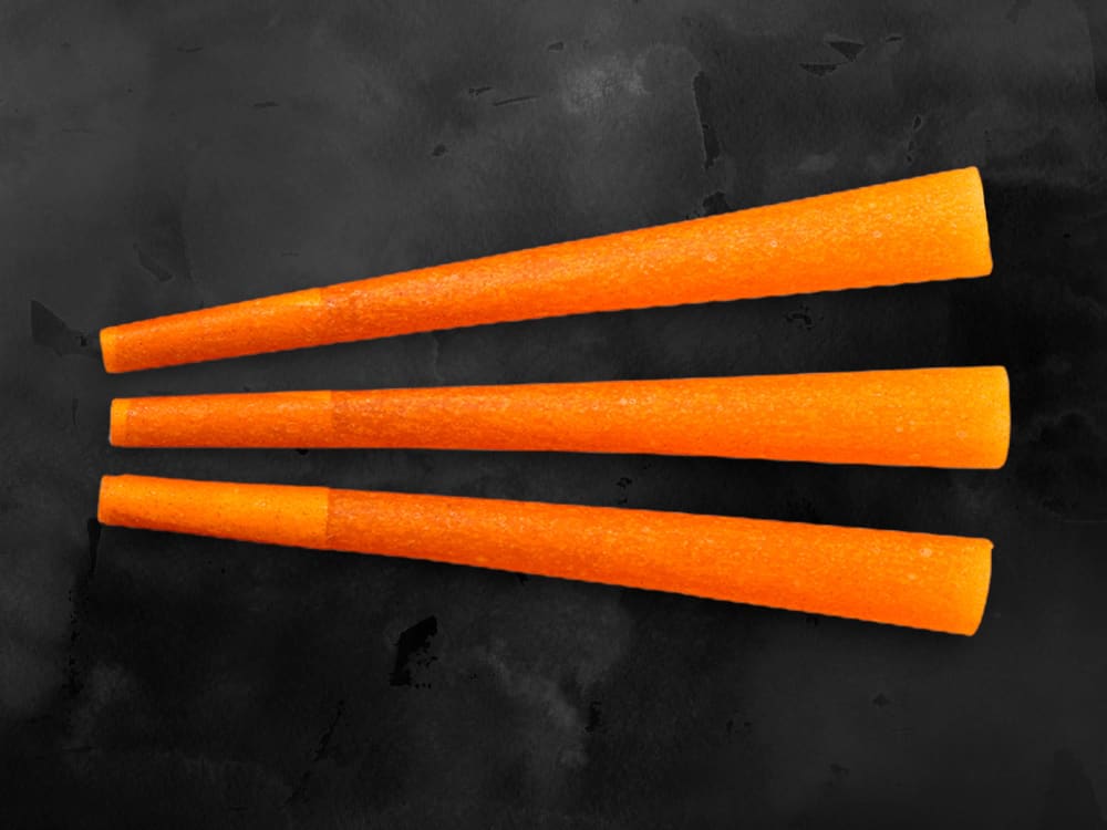 CaliGreenGold Goji Berry King Cones 3-pack on black background, top view