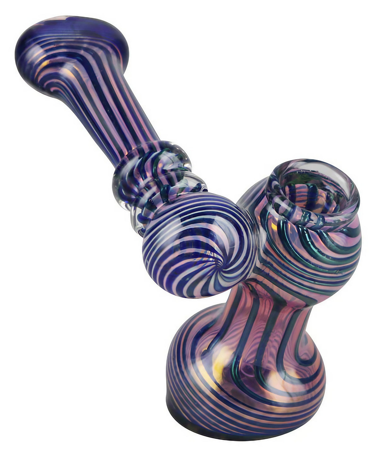 Gold Fumed Sidecar Bubbler with Stripe Design, 3.5" Borosilicate Glass, for Dry Herbs