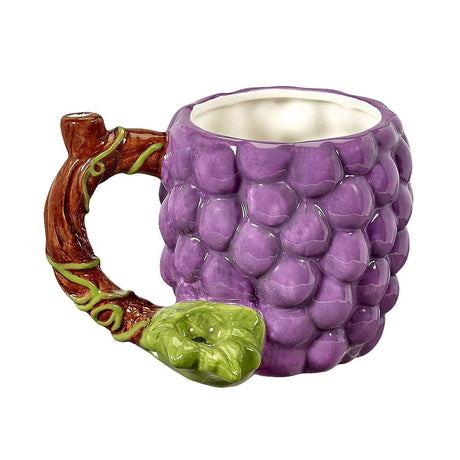 Grapes Ceramic Pipe Mug | 15oz with a built-in smoking pipe, front view on white background