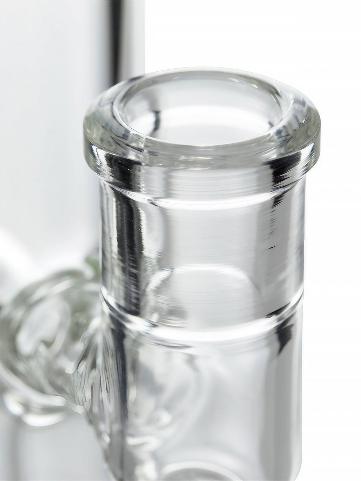 Close-up of GRAV Beaker Tube's 14mm joint made of Borosilicate Glass, showcasing clarity and precision.