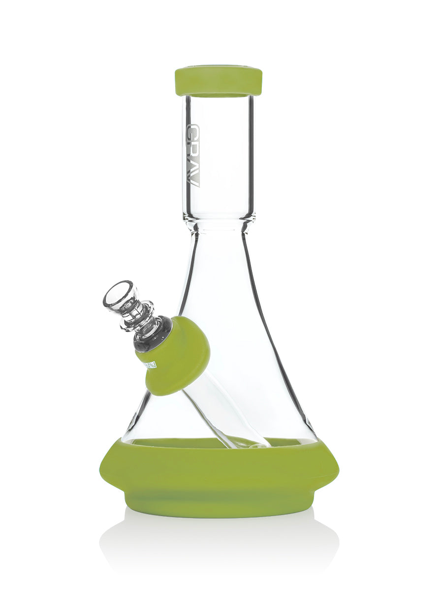GRAV Deco Beaker in Silicone with Slit-Diffuser Percolator in Avocado Green, Front View