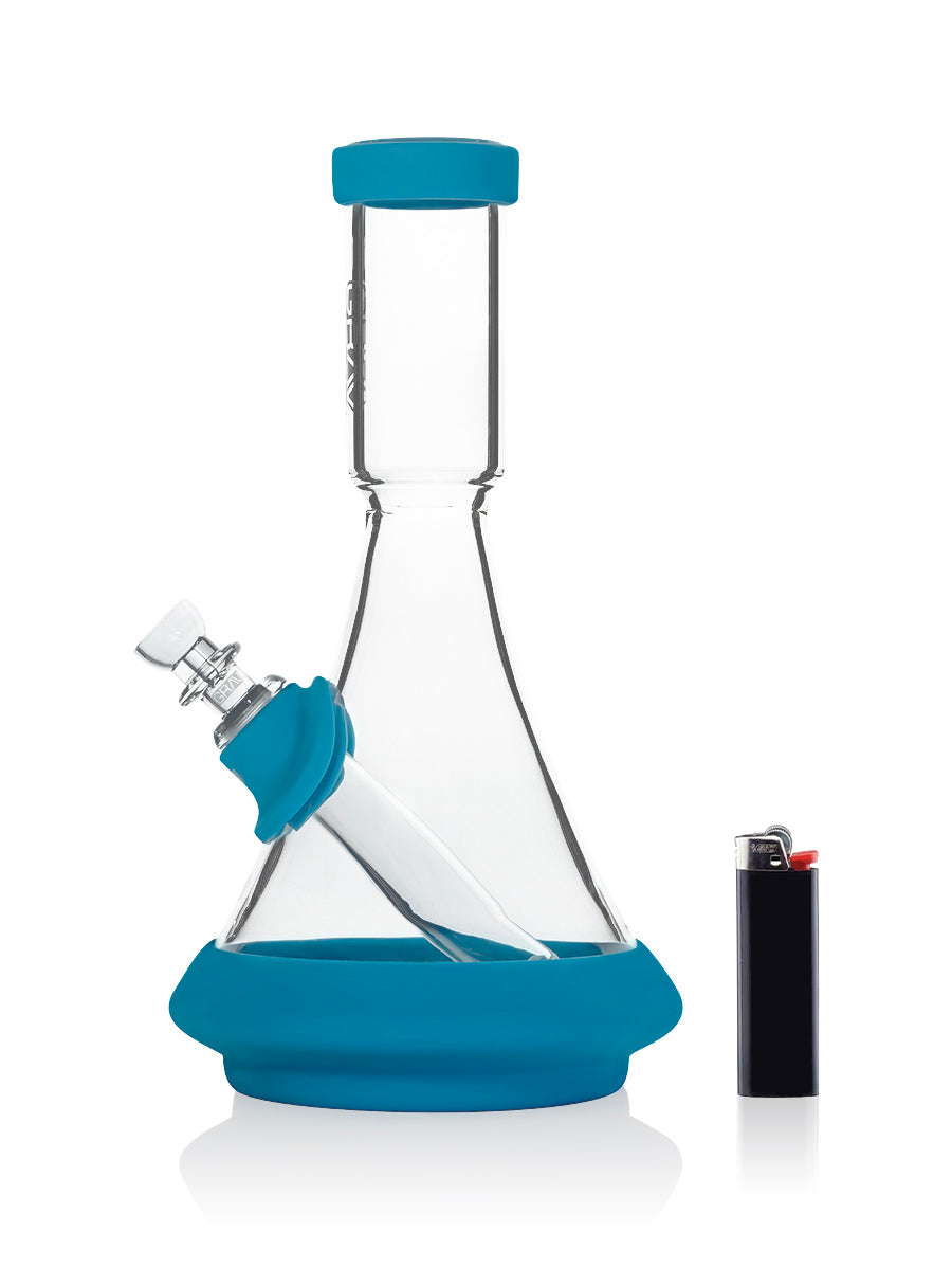 GRAV Deco Beaker Bong in Silicone with Slit-Diffuser Percolator and Blue Accents, Front View