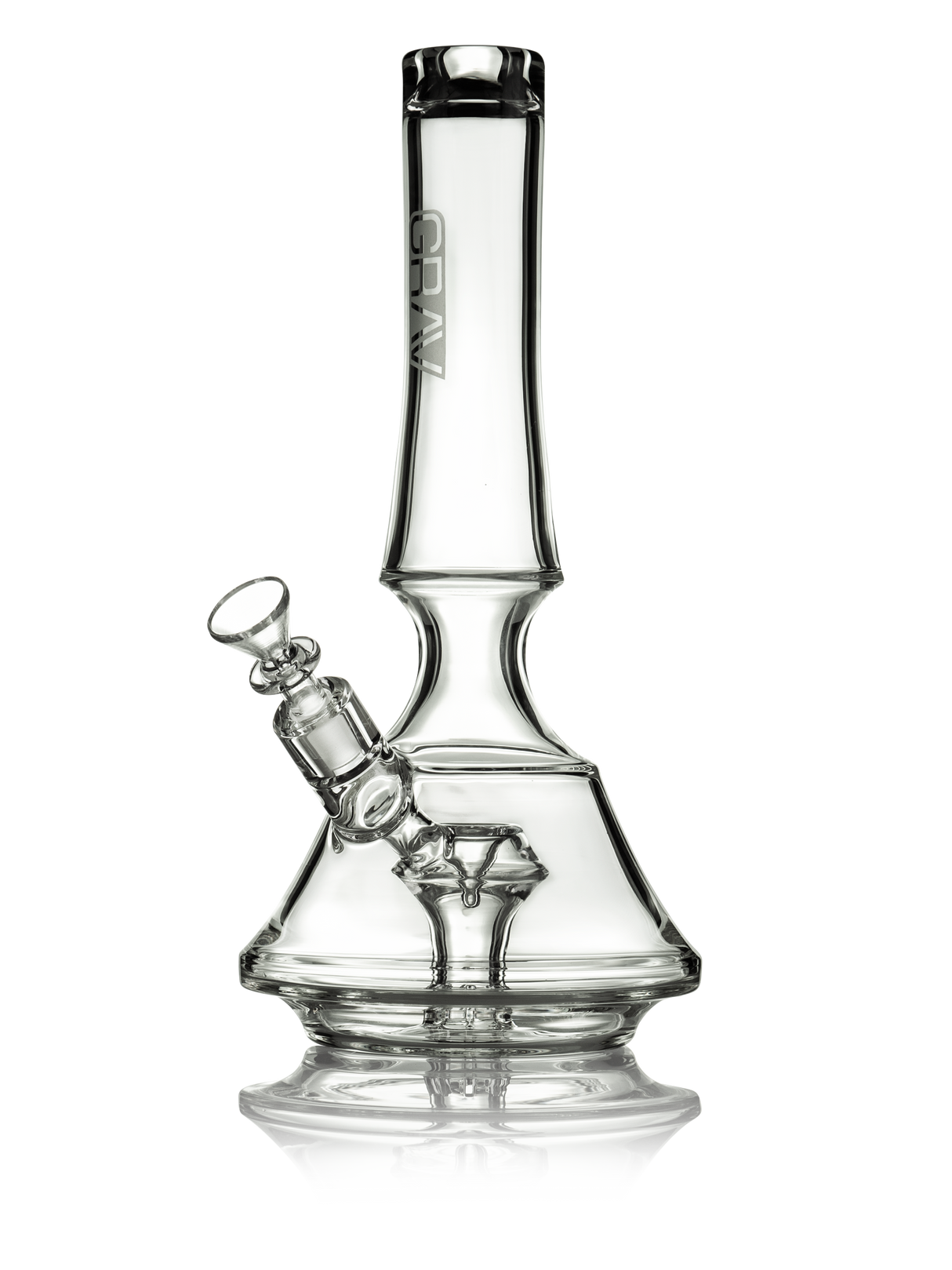 GRAV Empress Water Pipe, Clear Borosilicate Glass, 13" Tall, Front View on White Background