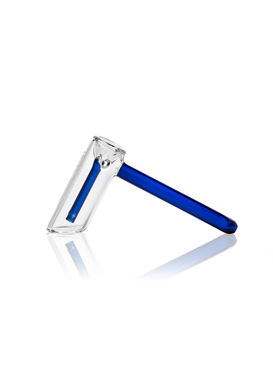 GRAV Hammer Bubbler in Blue - Side View on White Background, Borosilicate Glass
