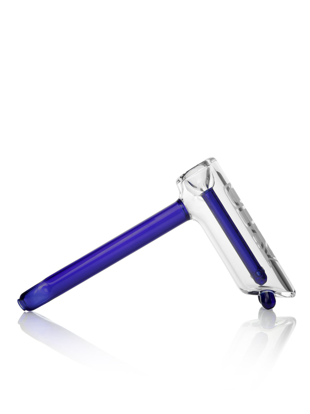 GRAV Hammer Style Bubbler with Blue Accents, Side View on White Background