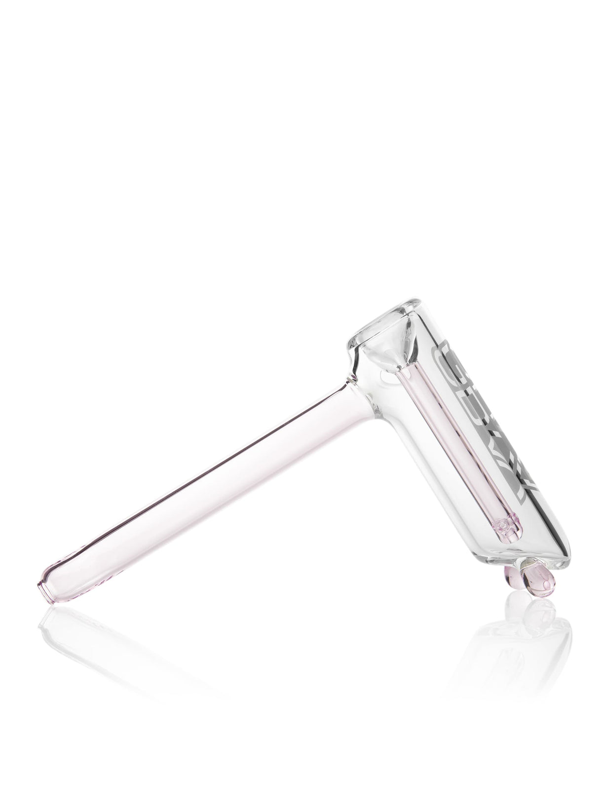 GRAV Hammer Style Bubbler with Pink Accents, Slitted Percolator, Side View on White Background