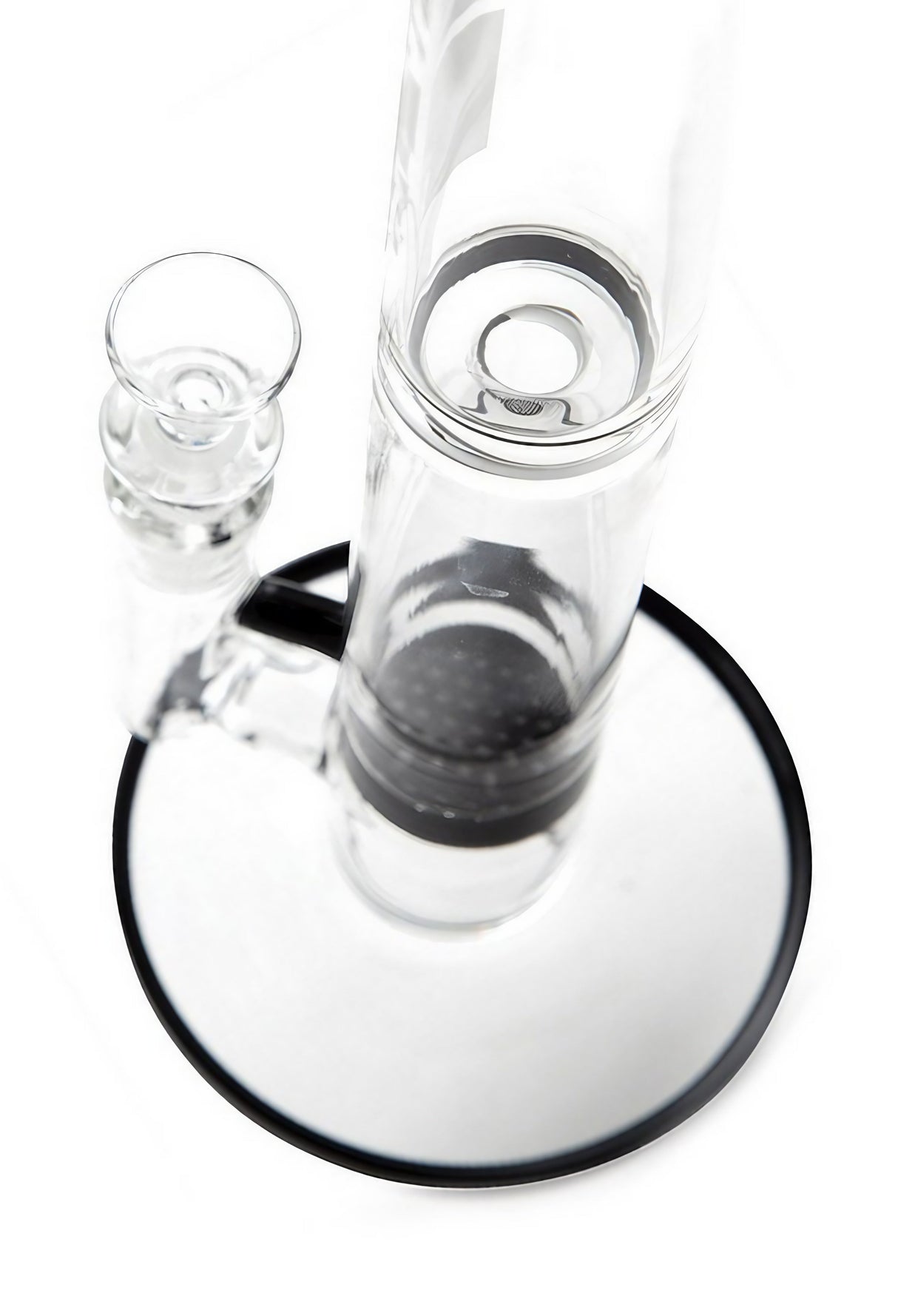 GRAV 16" Honeycomb Perc Straight Tube Bong, Close-up Top View, Clear Glass with Black Accents
