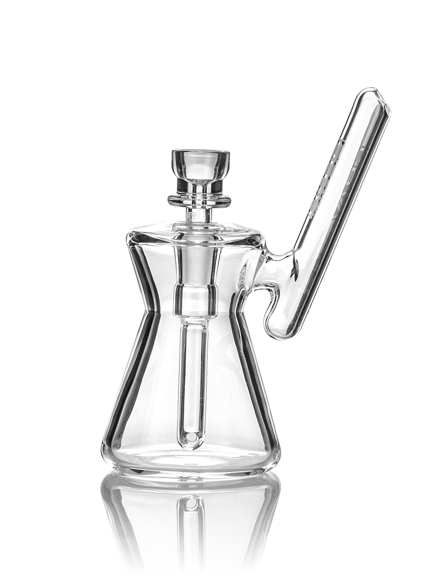 GRAV Hourglass Pocket Bubbler in Clear Borosilicate Glass, Portable Design, Front View