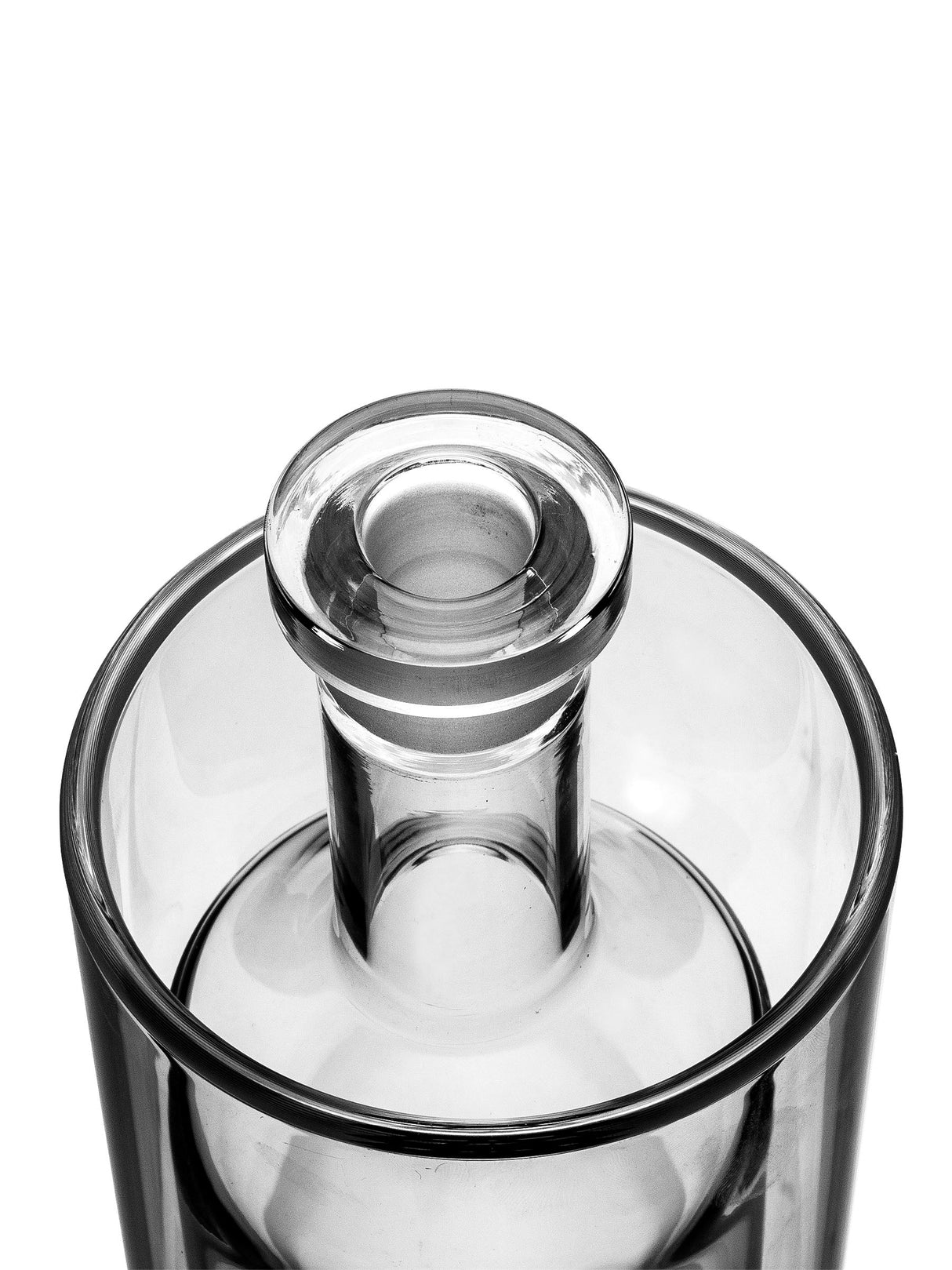 Close-up of GRAV Large Gravitron clear glass bong joint size 18-19mm, top view