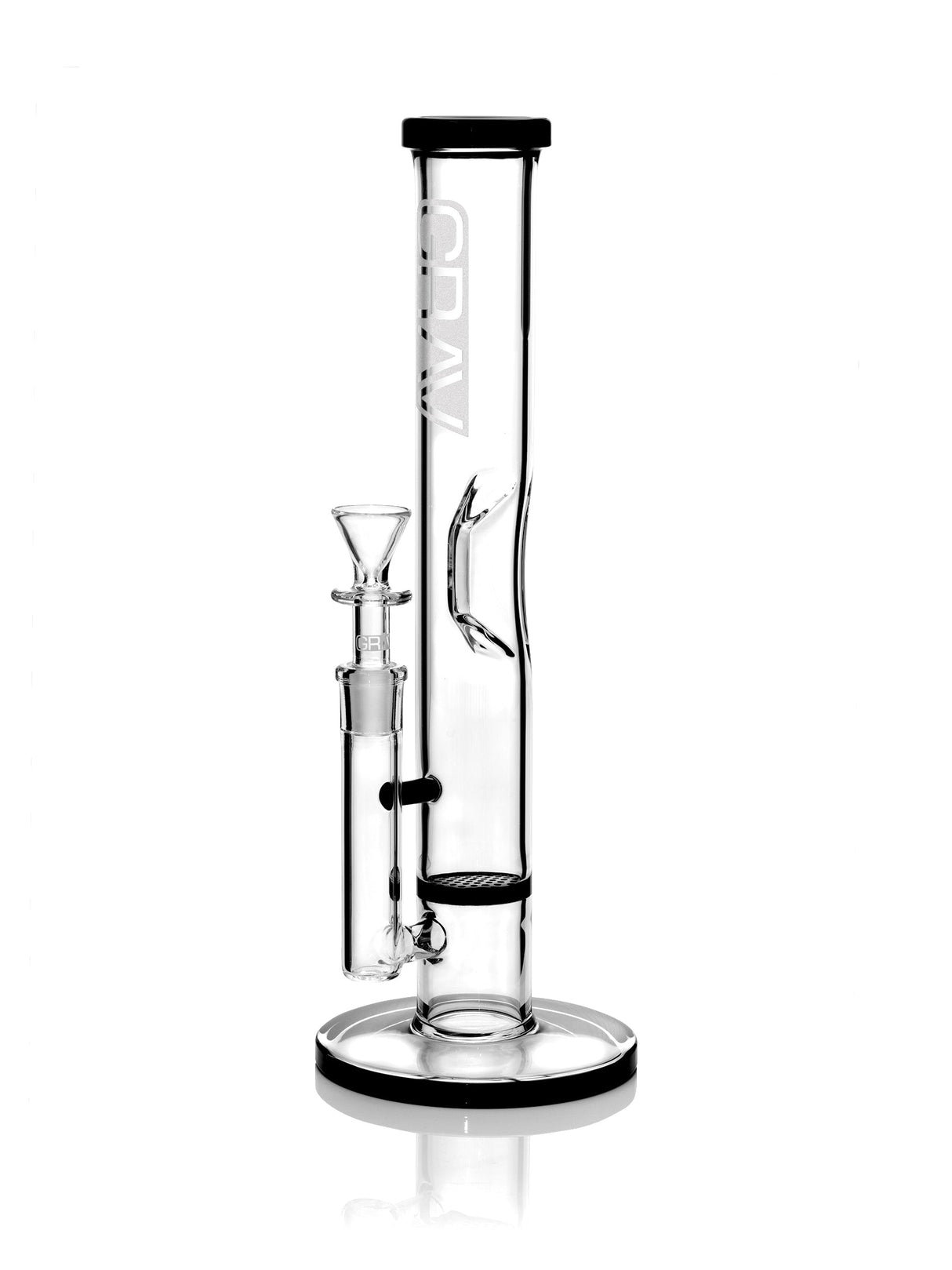 GRAV Medium Straight Base Water Pipe with Disc Percolator and Black Accents - Front View