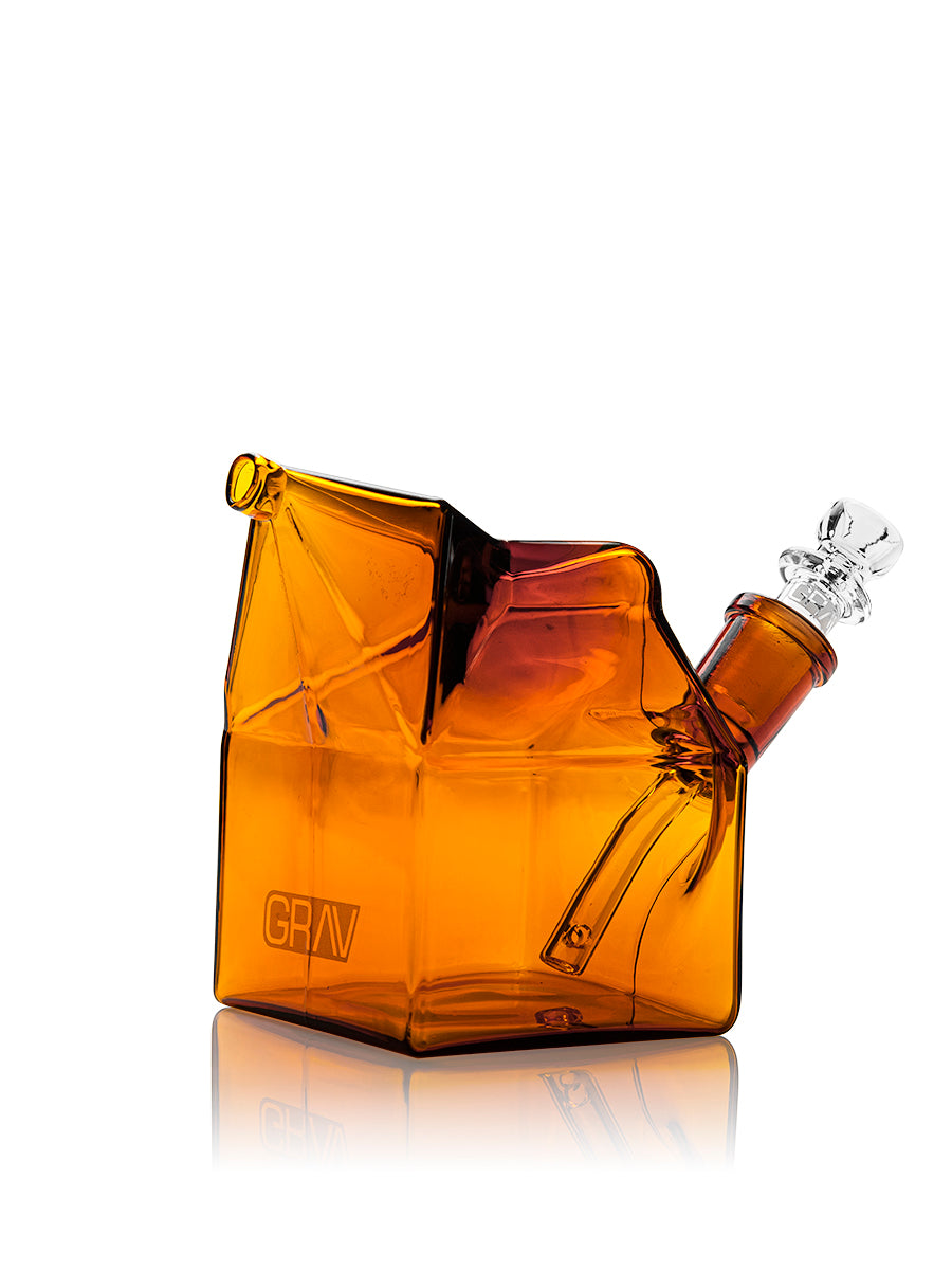 GRAV Milk Carton Bong in Amber Color, Mini 4" Borosilicate Glass with Slitted Percolator