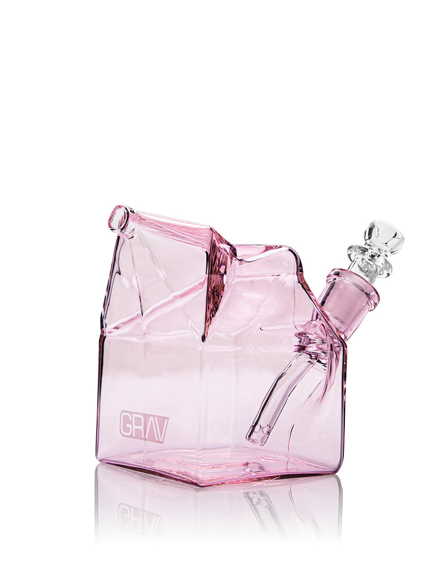 GRAV Milk Carton Bong in Pink Borosilicate Glass with Slitted Percolator - Front View