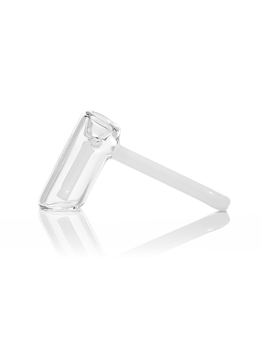 GRAV Mini Hammer Bubbler in White, Side View on Seamless White Background, Portable Borosilicate Glass