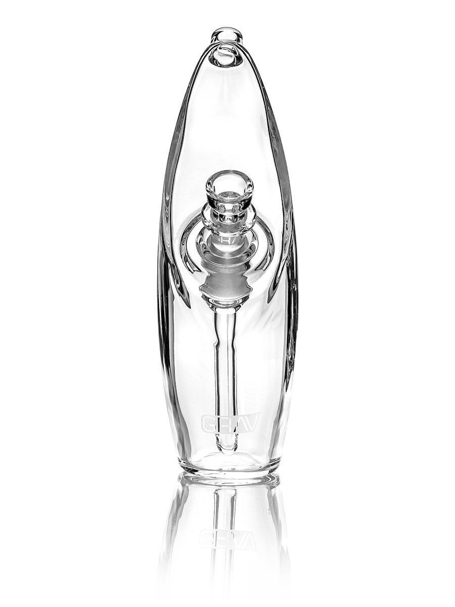 GRAV Rain Bubbler - Clear Glass with Slit-Diffuser for Smooth Hits - Front View on Seamless White