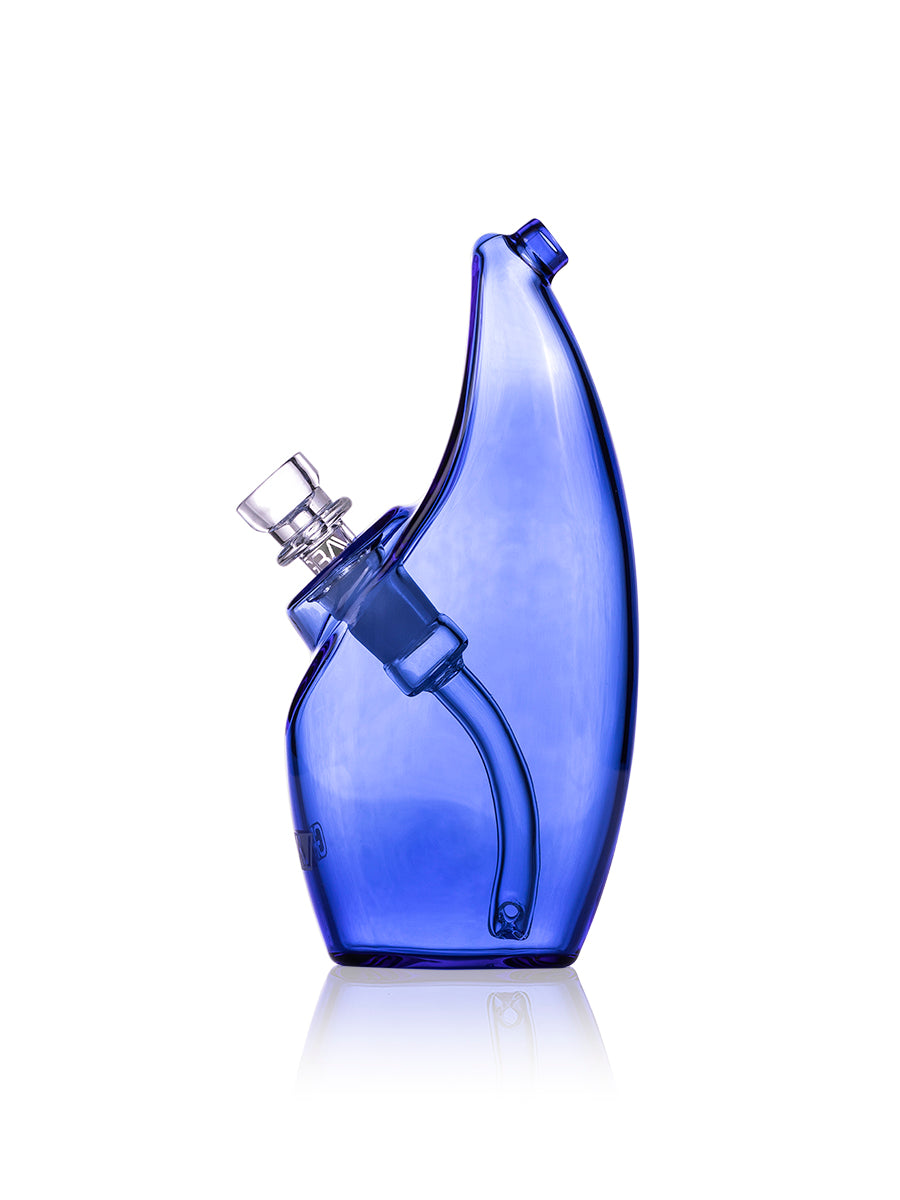 GRAV Rain Bubbler in Light Cobalt, Side View with Slit-Diffuser Percolator, 14mm Joint