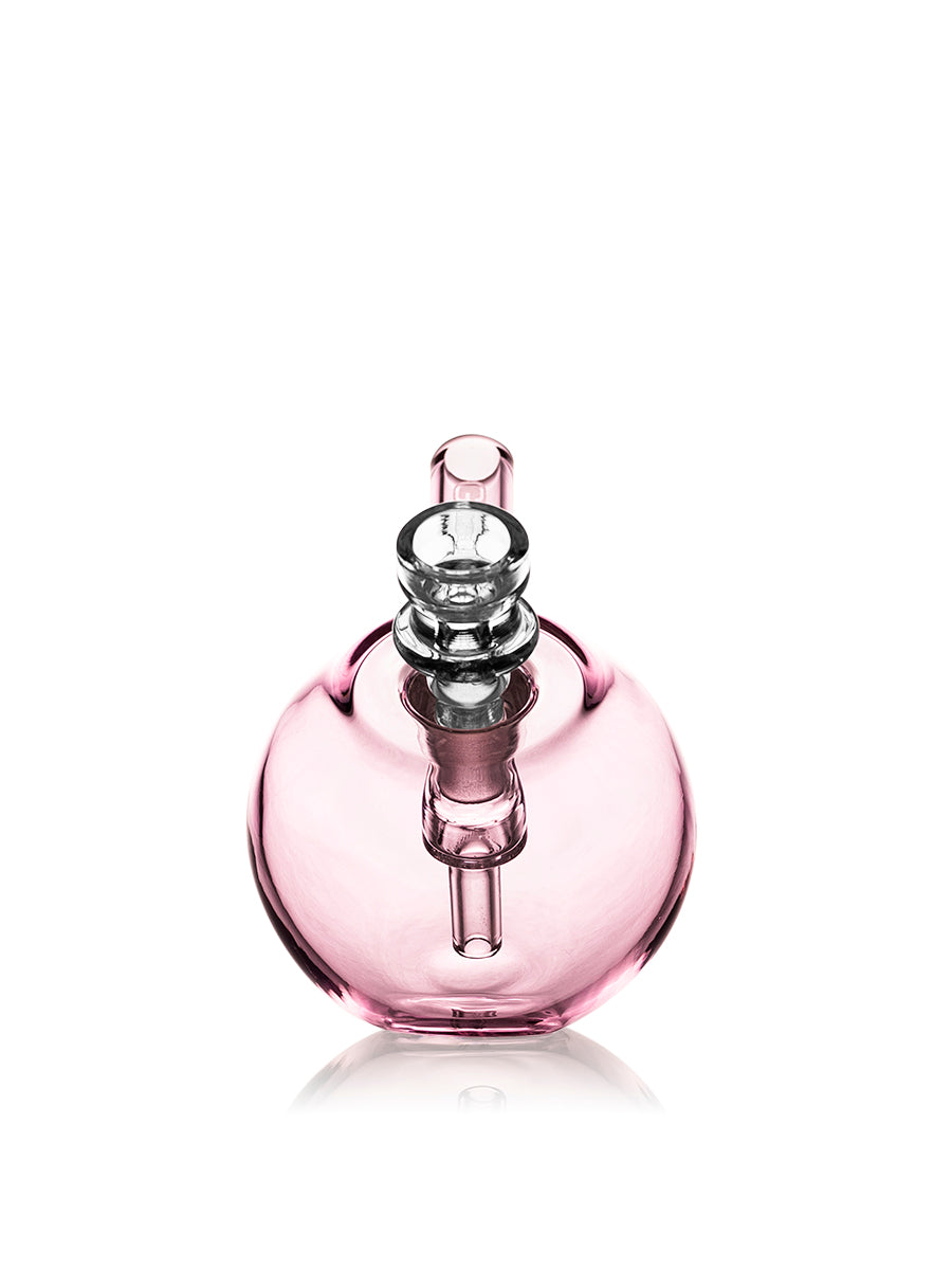 Clear GRAV Spherical Pocket Bubbler, 3" tall, 45-degree 10mm joint, front view on white background