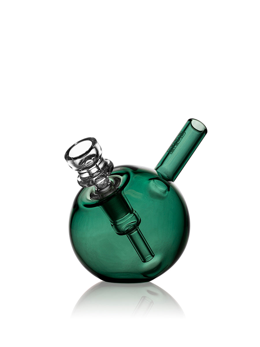 GRAV Spherical Pocket Bubbler in Lake Green with Clear Glass Bowl - Side View
