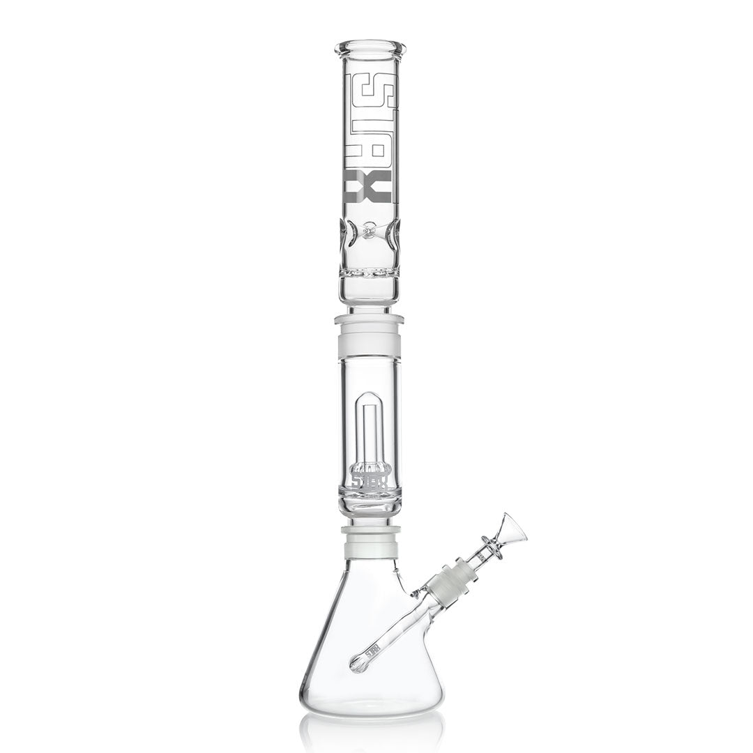 GRAV STAX Big Beaker Bong Bundle front view with clear borosilicate glass and percolator