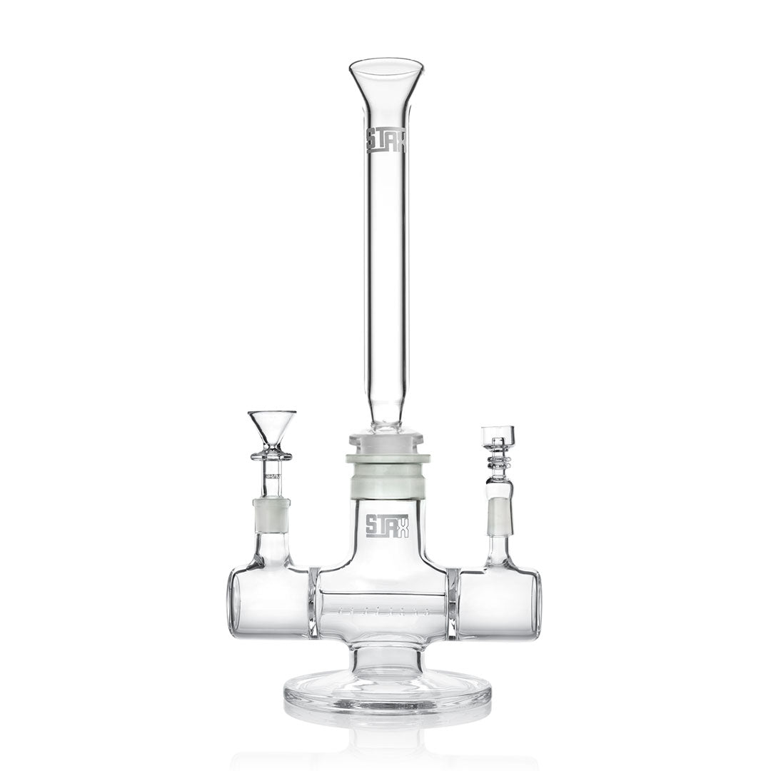 GRAV STAX Hybrid Bundle front view featuring clear glass bong with percolator and quartz banger