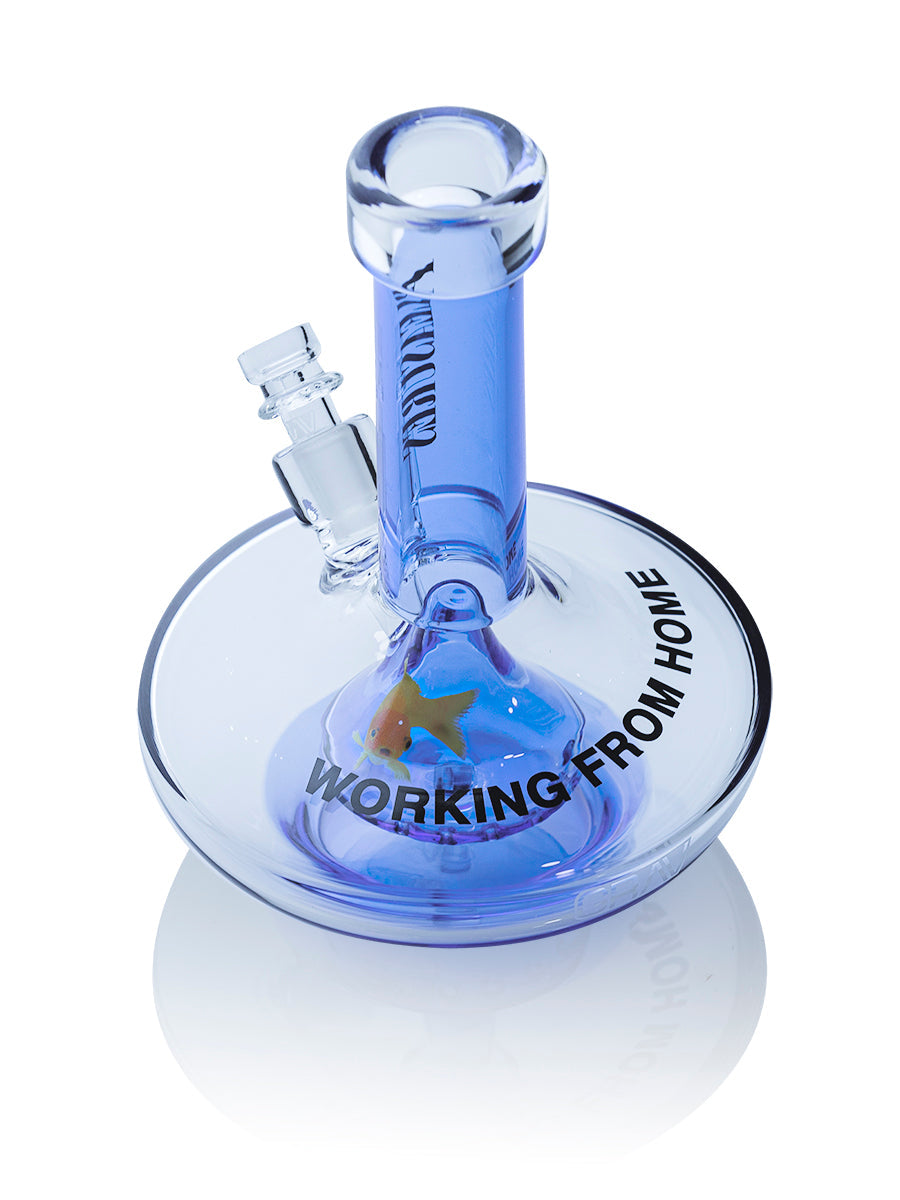 GRAV Working from Home Small Bong in Blue, Clear Glass, Front View on White Background