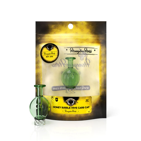 Honey Hive Bubble Carb Cap in Green by Honeybee Herb, displayed on packaging