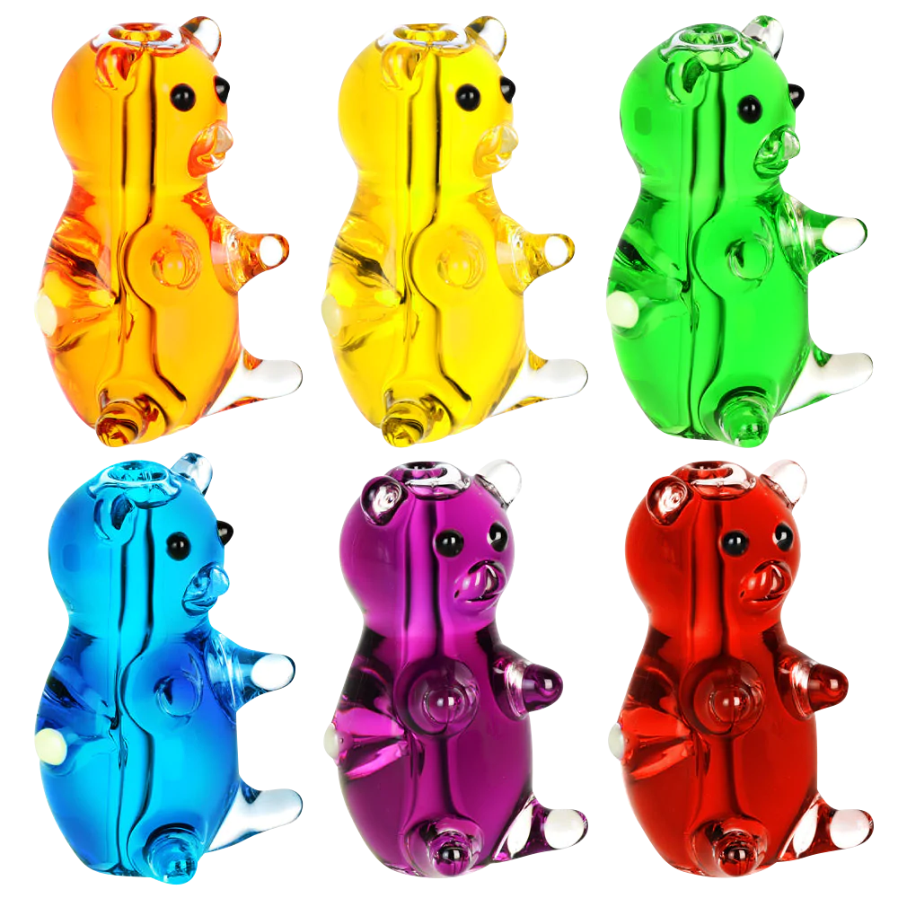 Assorted Gummy Bear Glycerin Hand Pipes in vibrant colors with heavy wall borosilicate glass