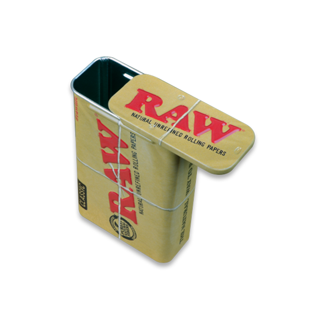 RAW Slide Top Tin for Rolling Accessories, Retro Design, Portable and Durable Storage Solution