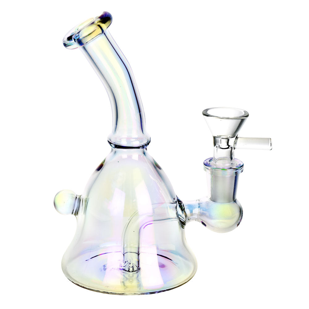 Iridescent Handbell Glass Water Pipe 6.5" Front View with 90 Degree Joint