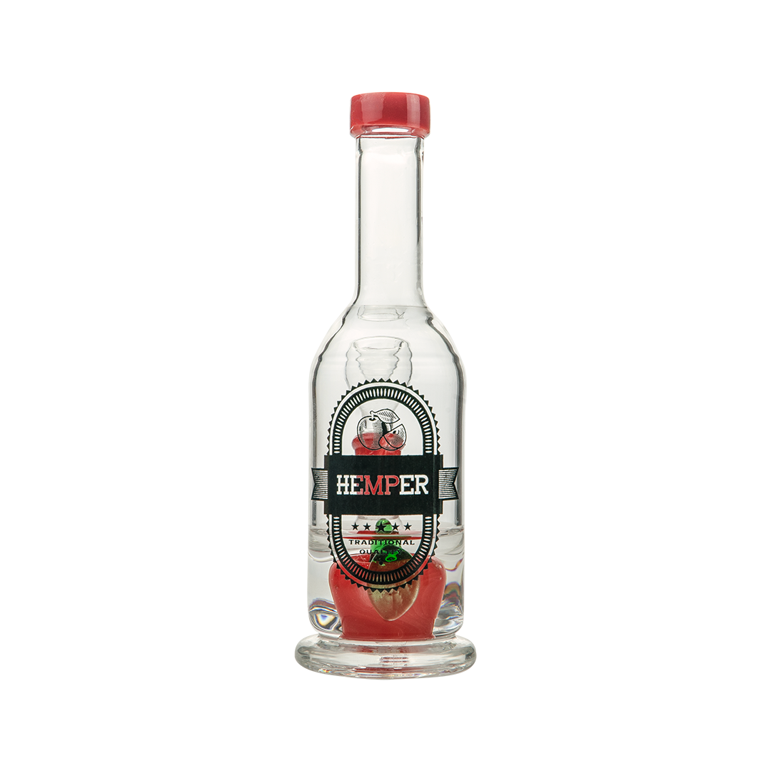 Hemper Apple Cider Bong with clear and red color, 7" height, and 14mm joint - front view