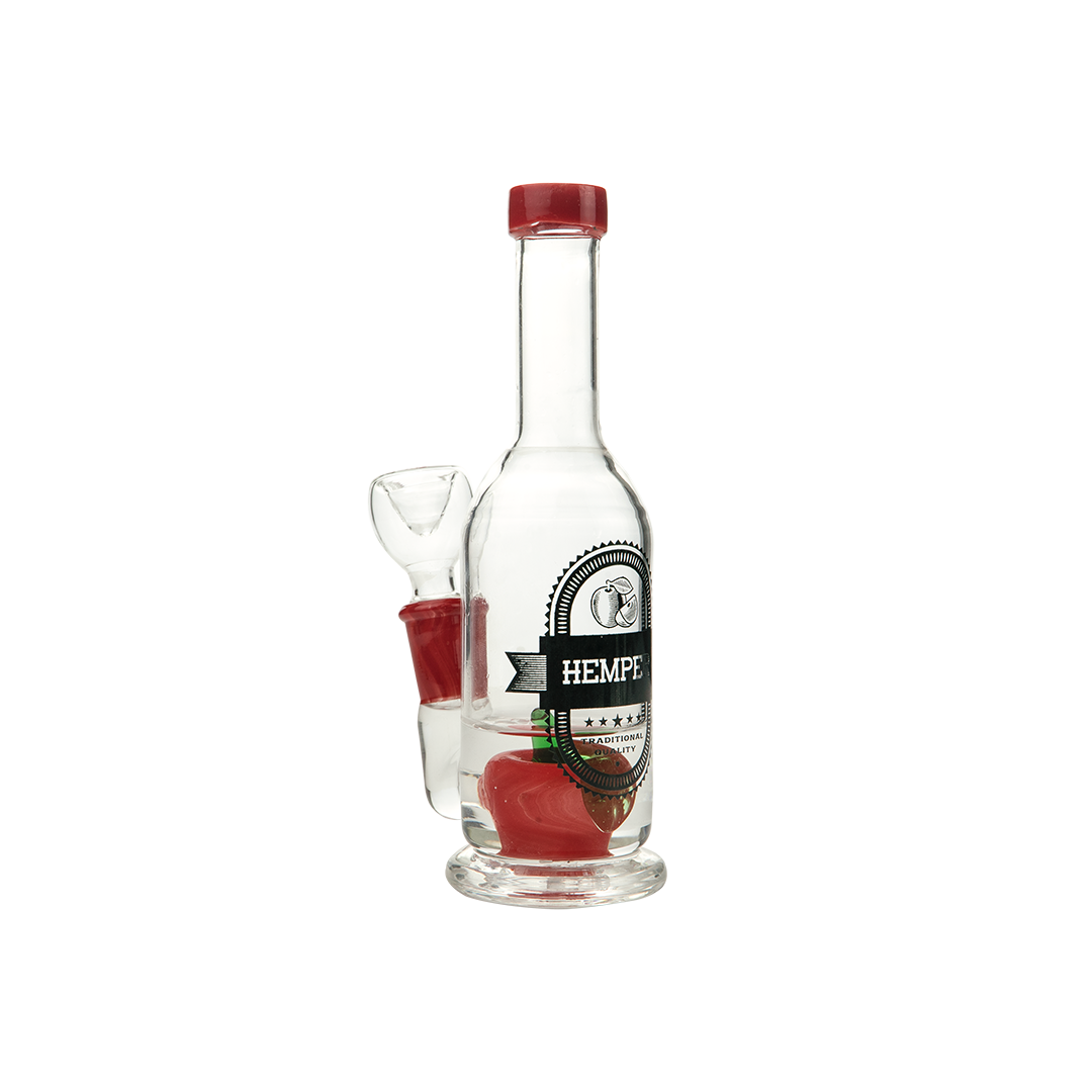 Hemper Apple Cider Bong in Clear and Red, 7" Tall with 14mm Joint, Front View on White Background