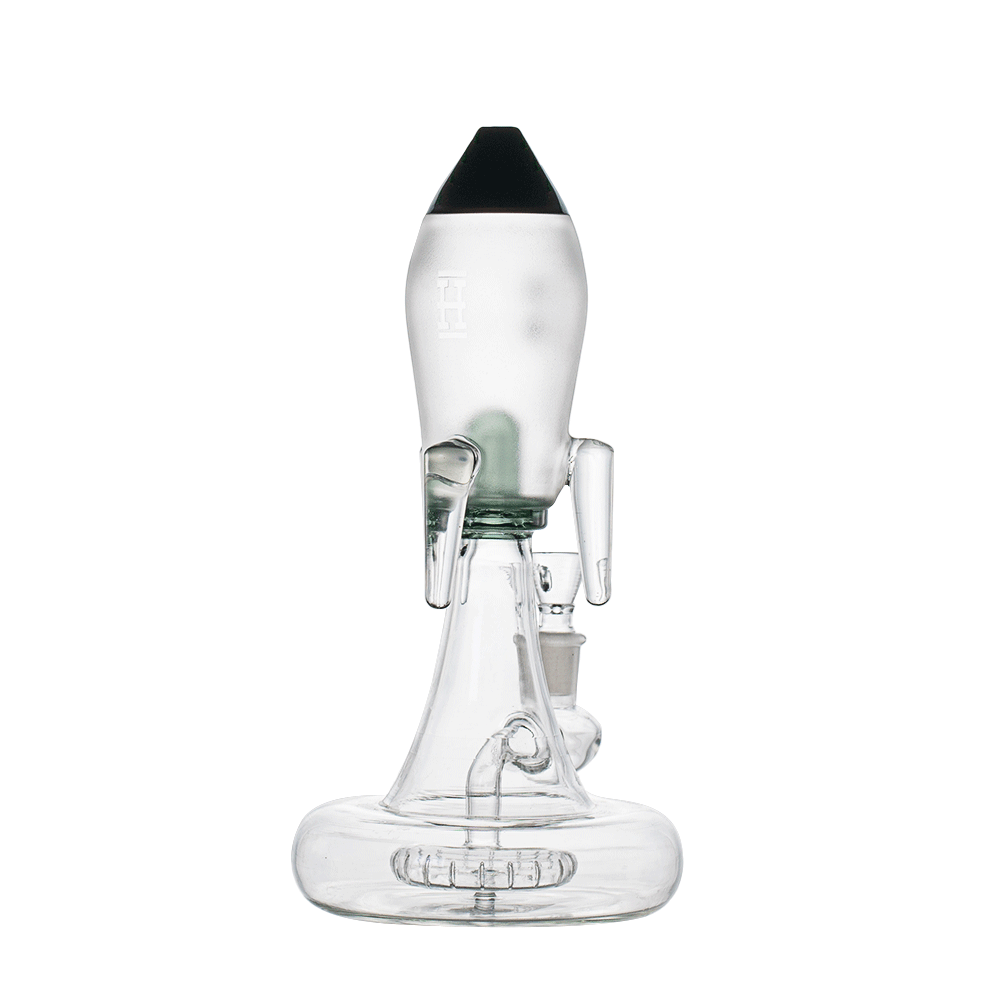 Hemper Blast Off XL Bong in black and blue, 10" height, 14mm joint, front view on white background