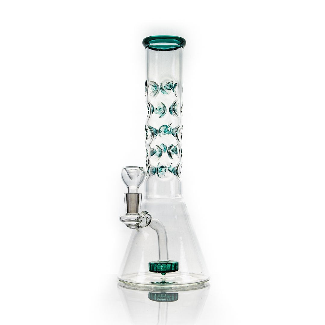 Hemper Bubble Neck Beaker Bong in Teal, 14mm Joint, Borosilicate Glass, Front View