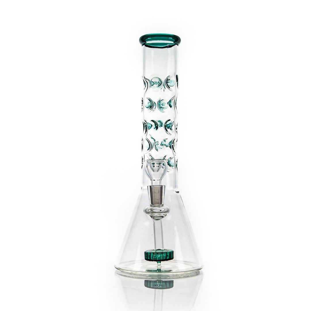 Hemper Bubble Neck Beaker Bong in Teal, 12" Borosilicate Glass, Front View on White Background