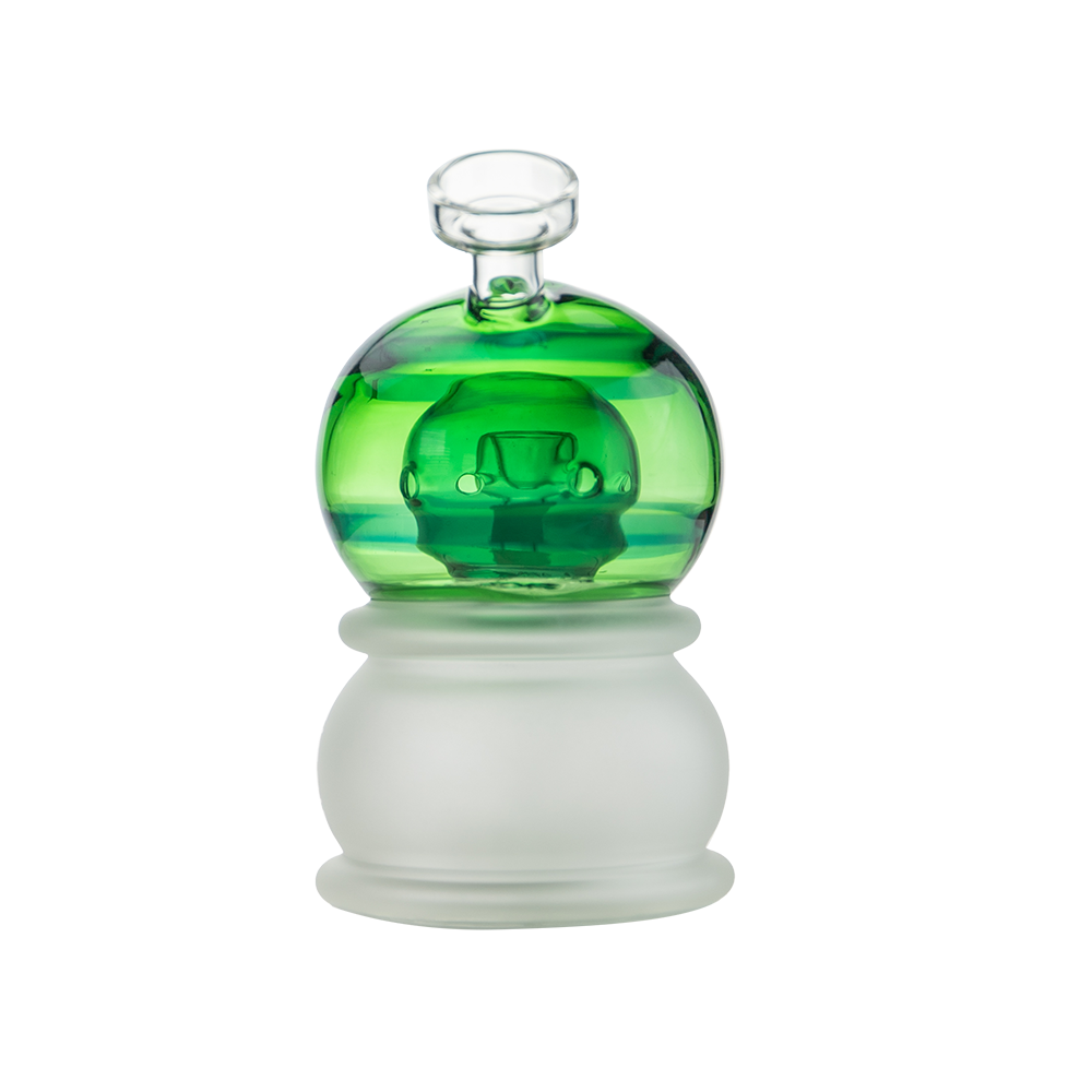 Hemper Crystal Ball XL Rig with green and white borosilicate glass, 7" height, front view on white
