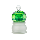Hemper Crystal Ball XL Rig with green and white borosilicate glass, 7" height, front view on white