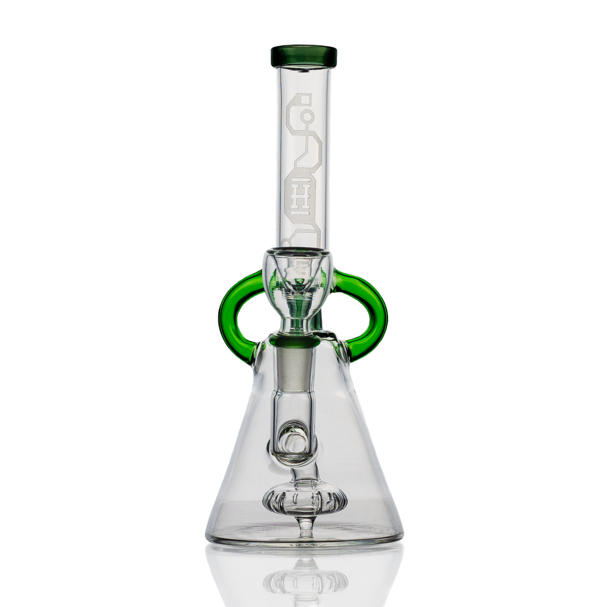 Hemper Cyberpunk Bong with Showerhead/UFO Percolator, 7" Height, Front View on Seamless White