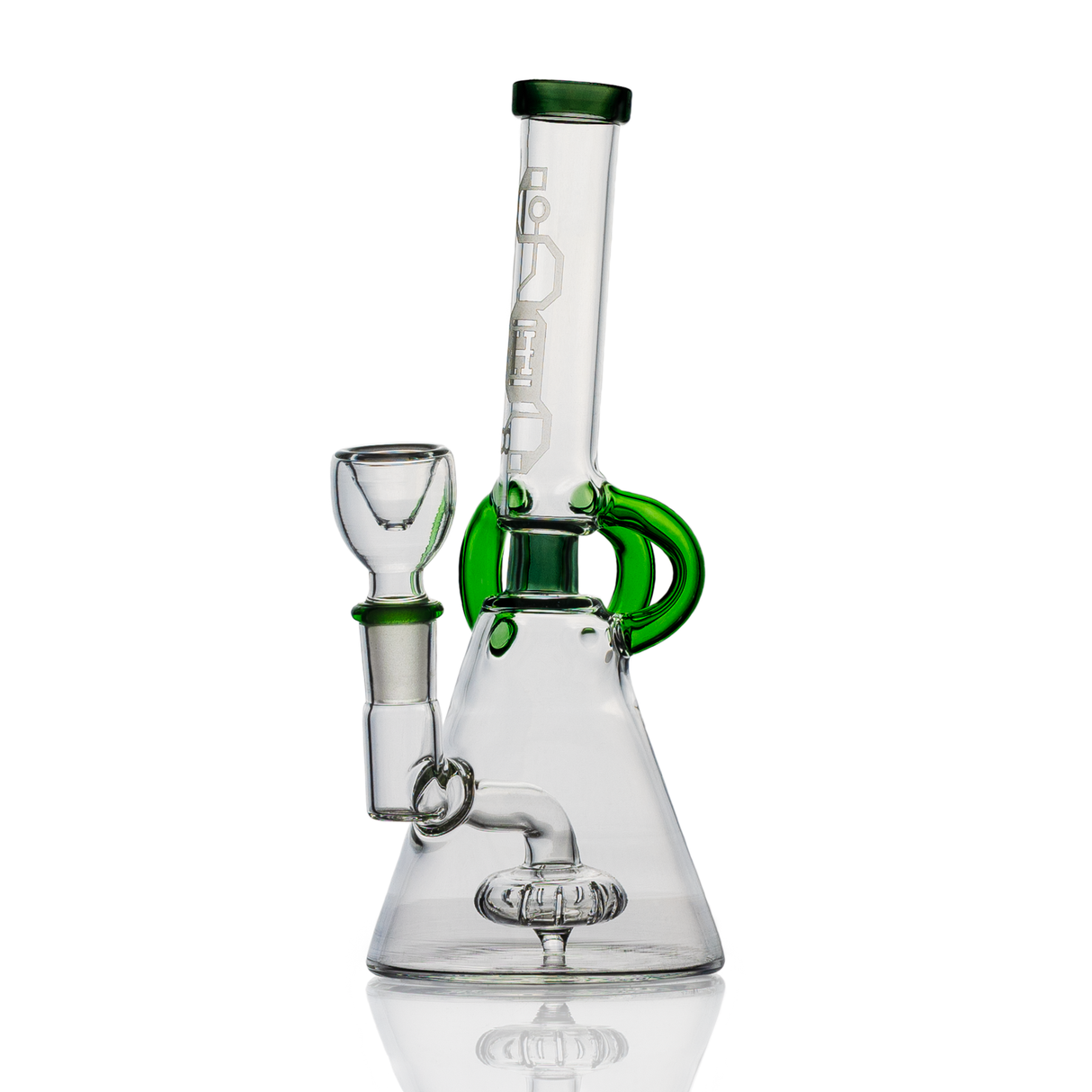 Hemper Cyberpunk Bong with Showerhead/UFO Percolator, 7" Height, Green Variant, Front View