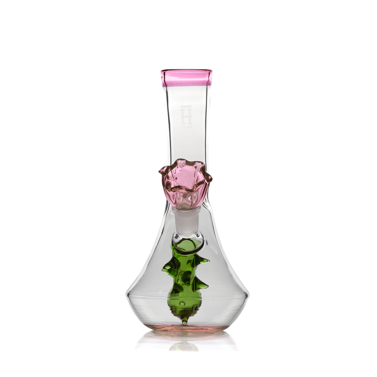 Hemper 7" Flower Vase Bong with Ball Percolator & Ice Pinches, Front View on Seamless White