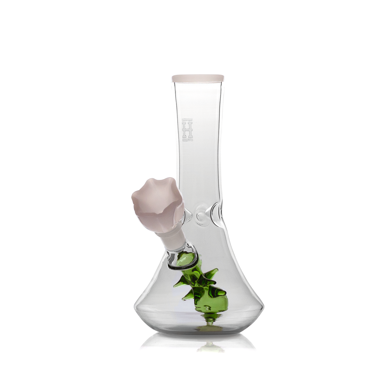 Hemper Flower Vase Bong in White, 7" Tall with Glass on Glass Joint, Front View