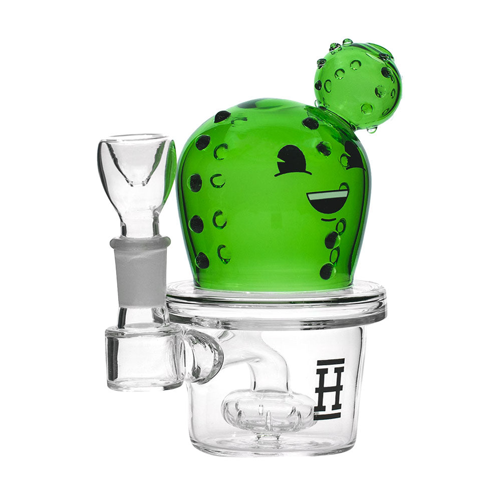 Hemper Happy Cactus Water Pipe, Borosilicate Glass, 14mm Joint, Front View with Showerhead Percolator
